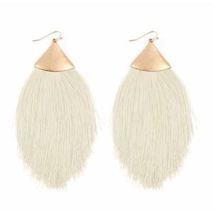 White Tassel Yellow Gold Drop Boho Fall Women’s Trendy Cute Earrings